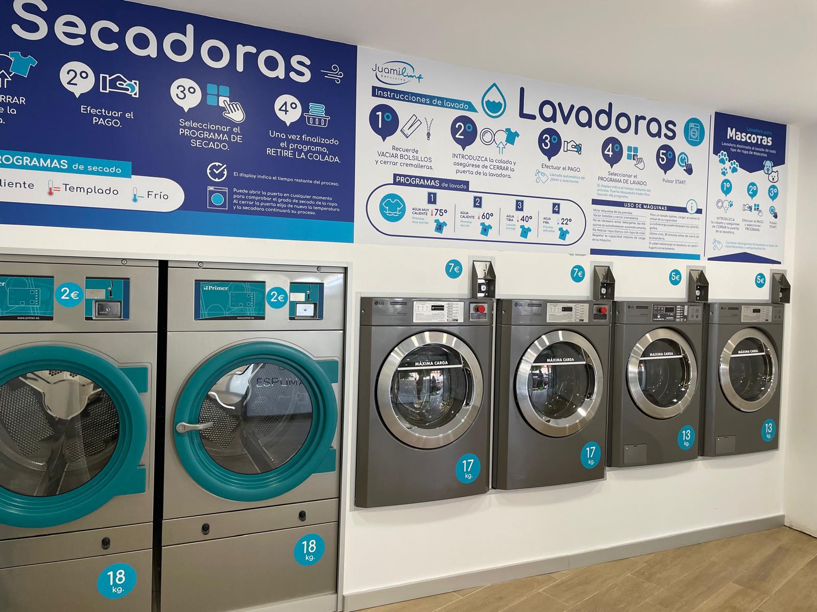 Lavandería autoservicio en Segorbe (Castellón) con maquinaria LG y Primer