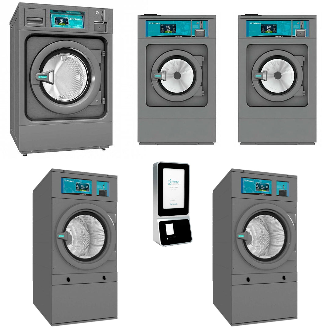 PRIMER - CONJUNTO PACK LAVANDERÍA AUTOSERVICIO 3 LAVADORAS + 2 SECADORAS + CENTRAL DE PAGO